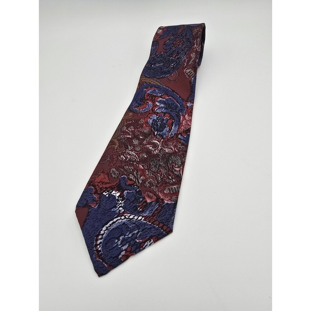 Blair Fine Menswear Vintage Paisley Tie Burgundy Blue Gold Floral Boho Retro